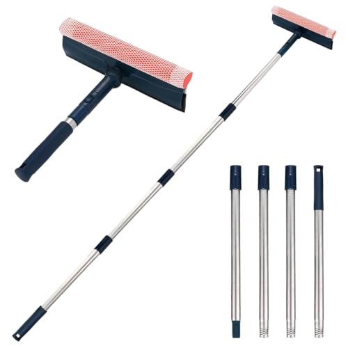 Professional Window Squeegee,2-in-1 Window Cleaner with 56" Long Stainless Steel Handle,Window Washing Kit, Glass Door Cleaner,Multi-Use Car Windshield Cleaning Tool for Gas Station, Glass,Shower