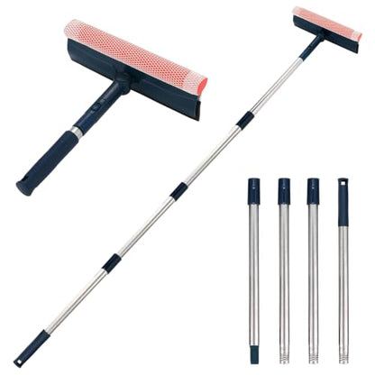 Professional Window Squeegee,2-in-1 Window Cleaner with 56" Long Stainless Steel Handle,Window Washing Kit, Glass Door Cleaner,Multi-Use Car Windshield Cleaning Tool for Gas Station, Glass,Shower