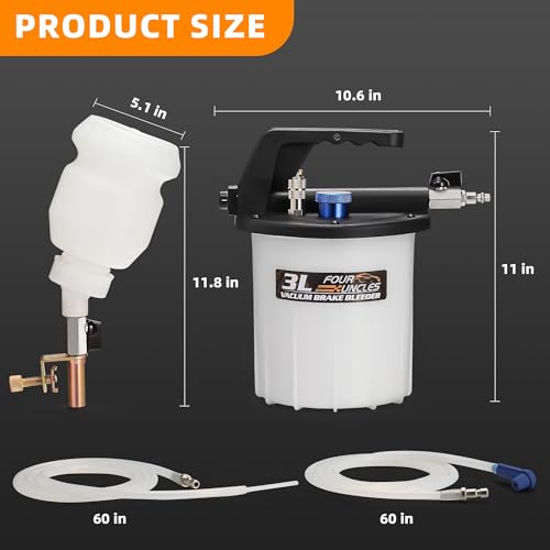 FOUR UNCLES Brake Bleeder Vacuum Pump Kit - Pneumatic Brake Fluid Extractor with 1L Refilling Bottle for Brake Fluid Bleeding, One-Person Operation - size: 3L Standard Version