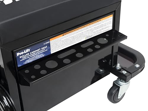 Pro-Lift Mechanic Roller Seat with Tool Box - 3-Drawer Rolling Tool Chest Stool with Padded Seat Cushion for Garage Creeper – 400 Lbs Capacity