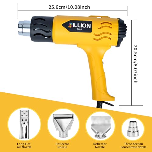 1800W Heat Gun for Crafting - 100℉ to 1200℉ Variable Temperature, 4 Nozzles & Overload Protection - Hot Air Gun for Shrink Tubing, Epoxy Resin, Paint Removing, DIY Projects - color: Yellow-4