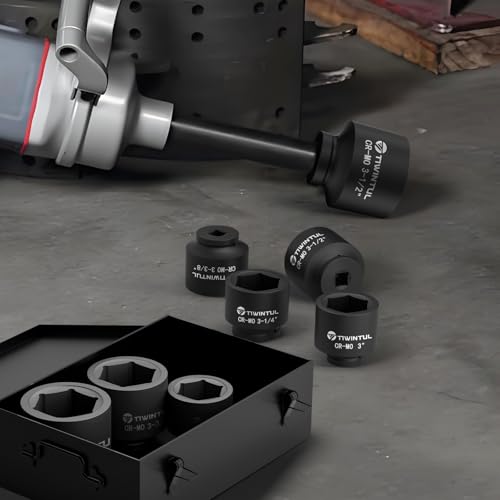 1-Inch Drive Socket Set, 7-Piece, Jumbo Impact Socket for Trailer | SAE, 3", 3-1/8", 3-1/4'', 3-3/8", 3-1/2",3-3/4", 4" Shallow Spindle Axle Nut Socket Set with Metal Case for Heavy Equipment - size: 3"-4"