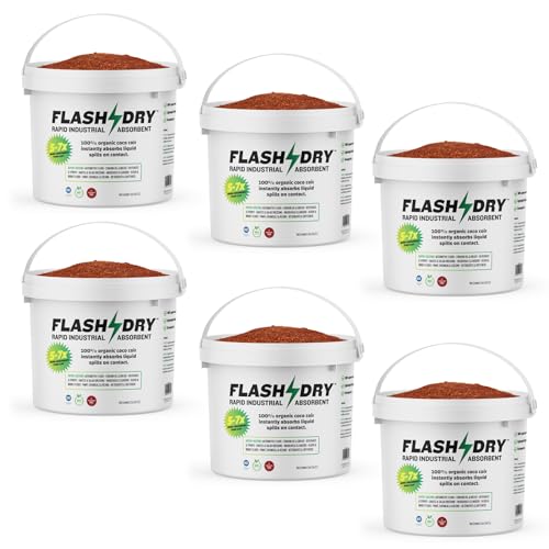 FlashDry Super Spill Absorbent, 5L Bucket with Dispenser Lid, 100% Organic Coco Coir, Landfill Safe, OSHA Approved, Ideal for Absorbing Oil, Paint, Grease in Garages, Kitchens, Janitor Kits, Pack of 6 - size: Pack of 6