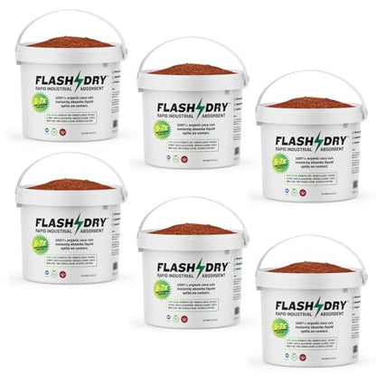 FlashDry Super Spill Absorbent, 5L Bucket with Dispenser Lid, 100% Organic Coco Coir, Landfill Safe, OSHA Approved, Ideal for Absorbing Oil, Paint, Grease in Garages, Kitchens, Janitor Kits, Pack of 6 - size: Pack of 6
