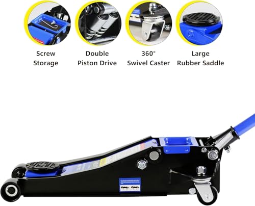 3 Ton Low Profile Floor Jack, Heavy Duty Steel Racing Floor Jacks with Dual Pistons Quick Lift Pump, Lifting Range 3.3"-18.5", Professional Hydraulic Car Jack 3 Ton/6600 LB Capacity, Blue - color: Blue - 3 Ton(Dual Pump), Lift 3.3"-18.5"