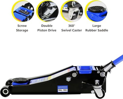 3 Ton Low Profile Floor Jack, Heavy Duty Steel Racing Floor Jacks with Dual Pistons Quick Lift Pump, Lifting Range 3.3"-18.5", Professional Hydraulic Car Jack 3 Ton/6600 LB Capacity, Blue - color: Blue - 3 Ton(Dual Pump), Lift 3.3"-18.5"