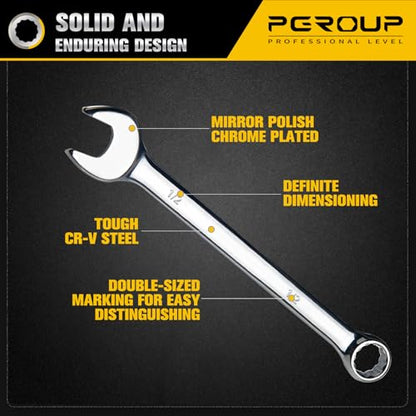 1/2" SAE Combination Wrench, CR-V Steel with Mirror Polish, 12-Point Design, 15-Degree Offset, Perfect for Auto Repair, Household, Car & Truck Emergency - size: 1/2"