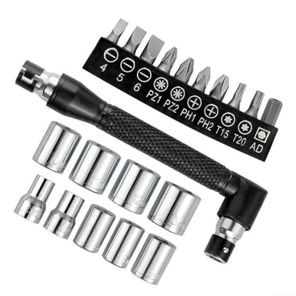 21-Piece Mechanic's Tool Kit Socket Screwdriver Set Dual-Head T-Wrench Compact Portable Steel Alloy Bits for Automotive Bike Furniture Repair