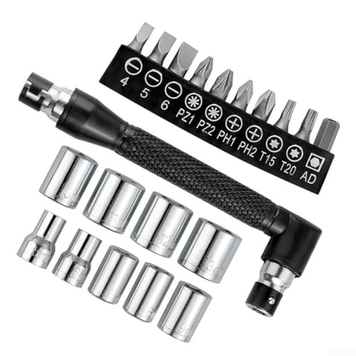 21-Piece Mechanic's Tool Kit Socket Screwdriver Set Dual-Head T-Wrench Compact Portable Steel Alloy Bits for Automotive Bike Furniture Repair