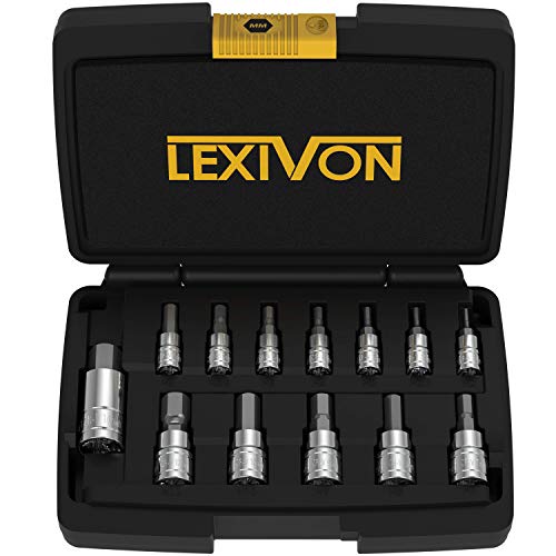 LEXIVON HEX Bit Socket Set, Premium S2 Alloy Steel | 13-Piece Metric 2mm - 14mm Set | Enhanced Storage Case (LX-141) - style: HEX Bit Socket Set