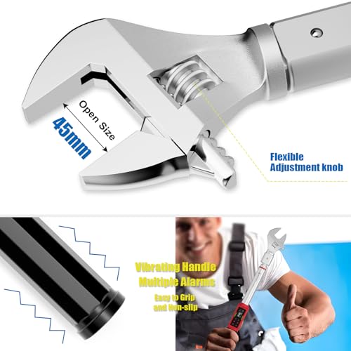 ANPUDS Adjustable Digital Torque Wrench, 1.5-99.6 Ft.lb, ±1% Accuracy | 2-135Nm, 45mm Jaw & 1/2" Ratchet, 14×18mm Open End, Vibration, Buzzer, LED Indicator for HVAC, Split AC, Motorcycle, Plumbing - size: 1.5-99.6 Ft.lb/2-135 Nm(14×18mm)