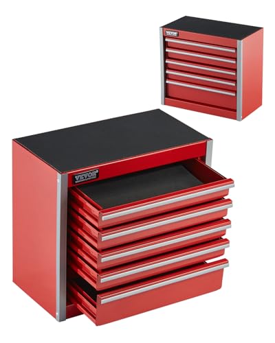 VEVOR Metal Tool Box, 8.6-inch, Portable Metal Tool Box with 5 Drawers, Small Tool Chest with EVA Liners and PP Feet Pads, Heavy-Duty Steel With Ball Bearing Opening and Powder Coated Finish, Red - size: 5 Drawers-Red
