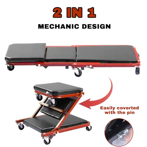 Mechanic Creeper, 300 Lbs Z-Creeper Seat, 36 in 2 in 1 Garage Chair Adjustable Rolling Folding Car Creeper with 6 pcs Wheels for Garage, Shop, Auto Repair, Lay Down or Sit