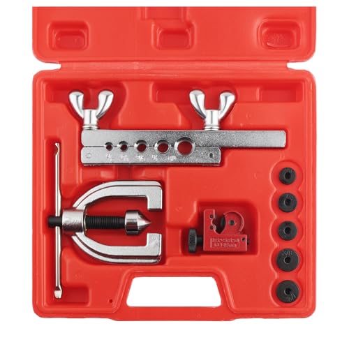 Brake Line Flaring Tool Kit,Single & Double Brake Flare Tool Kit Includes Adapters,Flare Cone,Flares Rod,Tube Cutter,Universal Brakes Line Flares Tools Kits for Cars,SUVs,Trucks