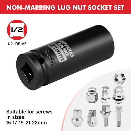 5-Piece 1/2 Inch Drive Impact Socket Set,CR-MO Steel 6-Point Deep Socket,Metric 15-17-19-21-22mm Hexagon Deep Socket Set with Storage Box for Repair Mechanic Garage - size: 1/2" Metric 5PC Set