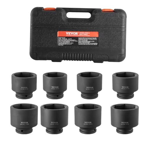 VEVOR Axle Nut Impact Socket Set - 3/4" Drive 6-Point 8-Piece SAE Spindle Nut Socket CR-MO Heat Treated Large Socket Set with Storage Case for Auto Repair, Removing or Installing Axle Nuts - style: 3/4" 8PCS CR-MO