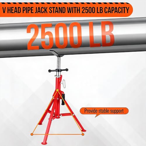 Garvee 2PCS V Head Pipe Jack Stand, Folding Portable Pipe Stands for 1/8 to 12 Inch Pipes Supporting, 2500LB Load, 28''-52'h Adjustable - color: red