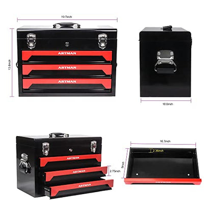 Campfun 439PCS Tool Set, Mechanic Tool Set for Home, Tool Box Set 4-Tier Socket Wrench Ratchet Plier Nails, Home Tool Set Mechanics Kit with 3 Drawers Organizer for Adults Man Handyman, Red - color: 439pcs-red