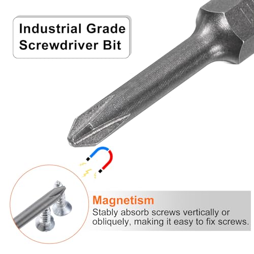 HARFINGTON 5pcs #1 Phillips Screwdriver Bit PH1 1/4" Hex Shank 2" (50mm) Long Magnetic S2 Steel Industrial Grade Screw Driver Bit Cross Head Electric Drill Bits 0.138" (3.5mm) Rod - size: PH1 x 50mm x 3.5mm