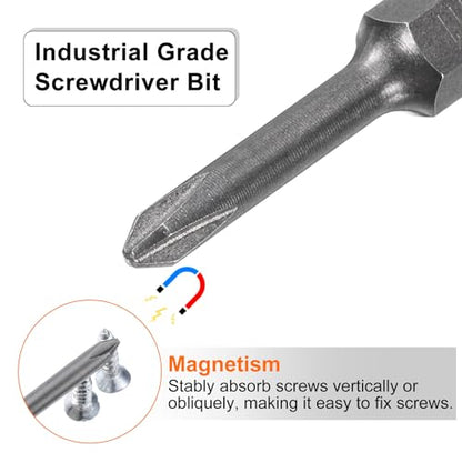 HARFINGTON 5pcs #1 Phillips Screwdriver Bit PH1 1/4" Hex Shank 2" (50mm) Long Magnetic S2 Steel Industrial Grade Screw Driver Bit Cross Head Electric Drill Bits 0.138" (3.5mm) Rod - size: PH1 x 50mm x 3.5mm
