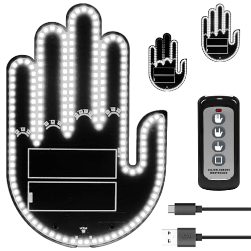 DIBMS Car Gesture Decorative Lights, Ambient Lighting, Rechargeable LED Gesture Lights for Car Road Rage LED Signs Calm Road Rage, Remote Control Triple Mode Fun Finger Lights (White) - color: White-USB