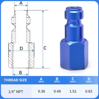 ChillWaves Aluminum Automotive T-Style Air Plug, 1/4" NPT Female Pneumatic Plugs, Air Compressor Accessories Fittings(10-PACK) - size: 1/4" FNPT, style: PACK OF 10