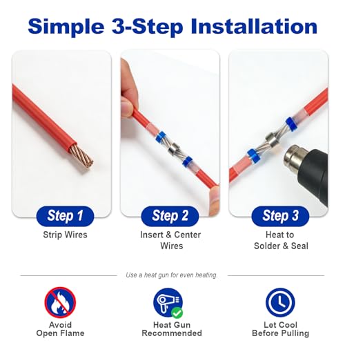 120 Pcs Heat Shrink Solder Seal Wire Connectors Kit, Waterproof Electrical Butt Splice Connectors for Marine, Automotive, Trailer, RV, Boat and Truck Wiring