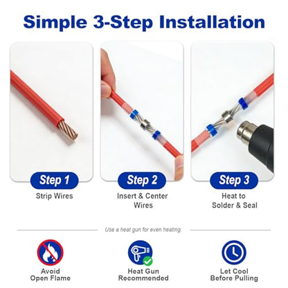 200 Pcs Heat Shrink Solder Seal Wire Connectors Kit, Waterproof Electrical Butt Splice Connectors for Marine, Automotive, Trailer, RV, Boat and Truck Wiring