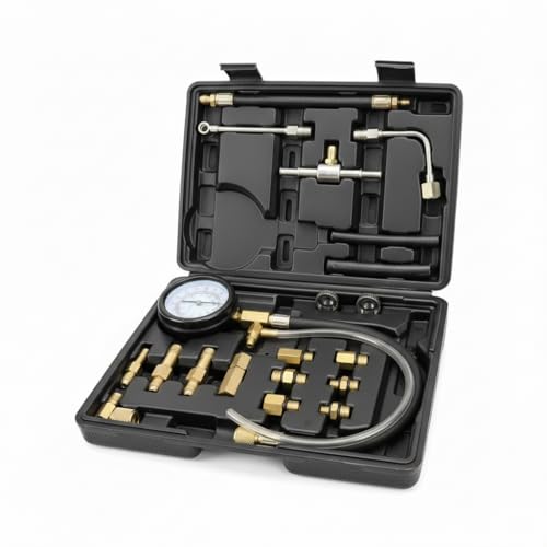Fuel Pressure Detector kit 0-140 PSI, Universal Fuel Injection Pump Pressure Gauge kit with Quick Release Valve. ((TU-114Black)