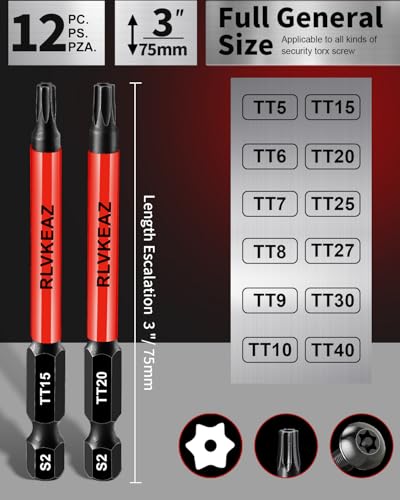 12-Piece Impact Security Torx Bit Set (T5-T40), 3-Inch Long S2 Steel Tamper-Proof Star Bits Set, with 1/4" Hex Shank, Magnetic & High Torque for Automotive, Electronics, DIY Repairs - style: 12-PCS Impact Security Torx Bit Set (T5-T40), 3-Inch Long S2 Ste