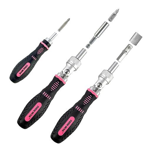 TOOLMAK Ratcheting Screwdriver Set, 61pcs Socket & Precision Bit Set | Cr-V Steel, Rotatable Ratchet Handle & Storage Case, Ideal for Bikes, Electronics, Watches & Glasses - style: 61pcs Pink Ratchet Screwdriver
