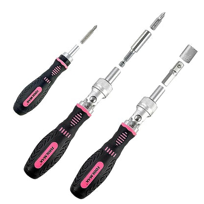 TOOLMAK Ratcheting Screwdriver Set, 61pcs Socket & Precision Bit Set | Cr-V Steel, Rotatable Ratchet Handle & Storage Case, Ideal for Bikes, Electronics, Watches & Glasses - style: 61pcs Pink Ratchet Screwdriver