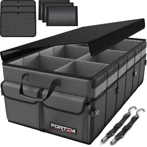 FORTEM Trunk Organizer For SUV Car Trunk Organizer, Foldable Storage, Car Accessories for Women Men, Collapsible Bag, 600D Oxford, Non Slip Bottom, Straps, Soft Cover (85L) - color: Grey, size: XL (85L)