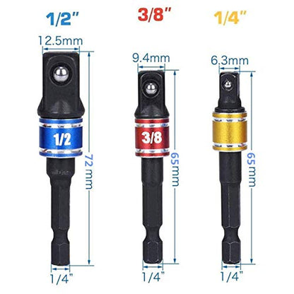 CIGOTU Socket Adapter Extension Set, 1/4, 3/8, 1/2 Inch Hex Shank, Impact Grade, Power Drill to Socket Converter, 3-Piece (Black) - color: 3*black