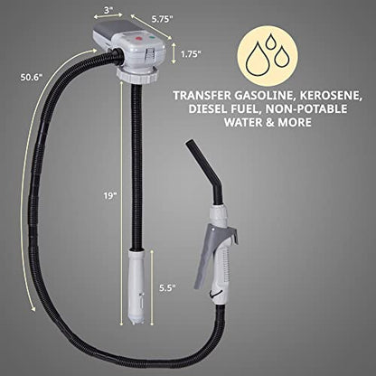 Deway Automatic Fuel Transfer Pump with Nozzle for Flow Control & Stop, Fits Most Gas Cans, Extra Long Hose, for Gasoline, Diesel Fuel & More - style: Hand Trigger Nozzle w/ 51" Plastic Hose