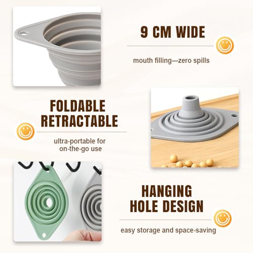 Kitchen Funnel Set 3 Pack, Collapsible Silicone Funnels for Filling Water Bottles & Small Bottles | Food-Grade, Easy Clean & Space-Saving (Gray) - color: gray