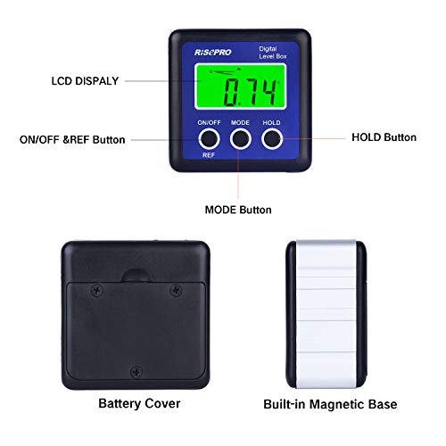 Digital Level Box Angle Gauge Protractor Inclinometer Bevel Box with Data Hold, Magnet Base & LCD Backlight, Calculating for Carpentry, Building, Masonry, Automobile - color: Blue
