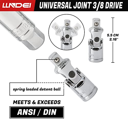 LLNDEI 3/8 7PCS Drive Spark Plug Socket, 14mm, 18mm, 5/8-inch, 3/4-inch, 13/16-inch, SAE & Metric, CR-V Steel Mirror Finish Thin Wall Spark Plug Sockets - size: 3/8 inch drive