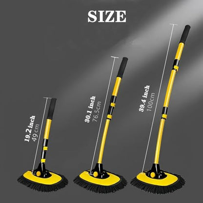 MVEQRRN 15° Curved Chenille Car Wash Brush Mop with Long Handle(Yellow) | Chenille car wash mop accessories, cleaning brush supplies, microfiber replacement head, for cars trucks RV - color: Yellow-003