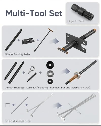 Gimbal Bearing Puller & Installer Tool with Bellows Expander Hinge Pin Tool, Gimbal Bearing Removal Alignment Installation Kit for Mercruiser Alpha, Alpha 1, MR, Bravo, OMC, and Volvo