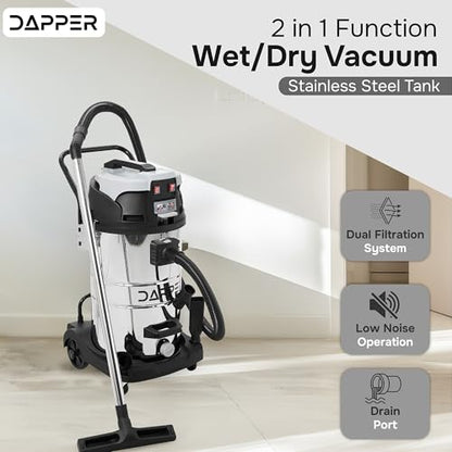 Dapper Supply 21 Gallon 8.5 Peak HP Wet/Dry Vacuum, Stainless Steel Tank, 2 in 1 Function Portable Shop Vacuum with Attachments, Built-in Drain Ideal for Jobsite, Garage & Workshop. - size: 21 Gal