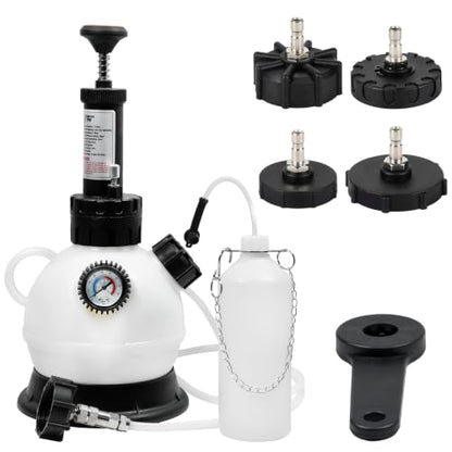 SMOTIVEPRO 2L Manual Brake Bleeder Kit with 4 Master Cylinder Adapters, One Person Brake Fluid Bleeding Tool Compatible with GM, Ford, Honda, BMW and More for ABS & Clutch Systems - size: with 4-adapter set(for multi-vehicle)