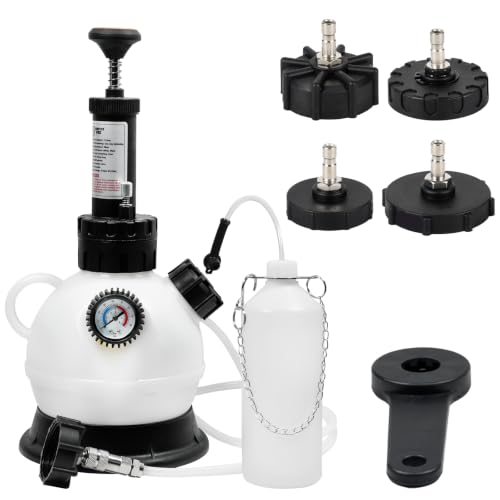 SMOTIVEPRO 2L Manual Brake Bleeder Kit with 4 Master Cylinder Adapters, One Person Brake Fluid Bleeding Tool Compatible with GM, Ford, Honda, BMW and More for ABS & Clutch Systems - size: with 4-adapter set(for multi-vehicle)