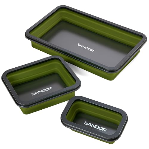 Collapsible Magnetic Parts Tray Set - 3 Different Size Tool Trays for Screw, Bolts, Nuts, Washers, Pins and Other Small Metal Parts, Mechanic Tool Gifts for Men - Olive Green - color: Olive Green