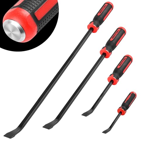 TOOLEAGUE Utility 4Pcs Pry Bar Set,8",12",18",24" Mechanic Hand Tools with Thicker Strike Cap Handle,Heavy Duty Pry Bar Tools for Automotive,Black and Red - size: 8",12",18",24"