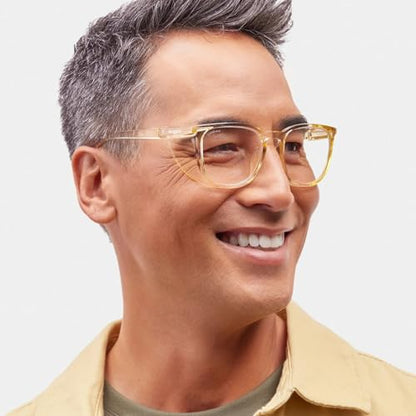 Stoggles Square Z87.1 Certified Polycarbonate Safety Glasses, Anti-Fog | Stylish, Protective, Blue-Light + UV Blocking, Top/Side Shields, Rx Ready, Unisex, Light, Scratch & Impact Resistant - color: Pineapple, size: Medium