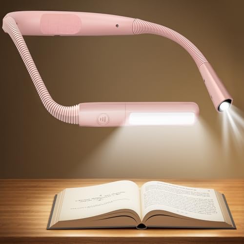 Glocusent Bendable Neck Light, 100Hrs Long Lasting Rechargeable Book Light, 5 Colors & Stepless Dimming Reading Light - Perfect Book Lights for Reading at Night, Knitting, Book Lovers Gifts - color: Pink