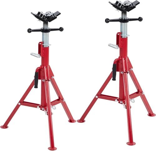 2PCS Pipe Jack Stand, Heavy Duty Pipe Stand, 4-Ball Transfer, 2500LB Jack Stands Carbon Steel with Portable Folding Legs 28-52 Inch Height Adjustable 1/8"-12" Capacity - color: Red | 4 Ball Transfer