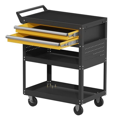 5-Tier Heavy Duty Rolling Tool Cart, 400 lbs Steel Utility Cart with 2 Drawers, Pegboard & Lockable Design, Storage Organizer for Garage, Workshop, Warehouse & Mechanic - size: 5-LAYER-A (TWO DRAWERS)