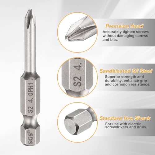 HARFINGTON 4pcs #1 Phillips Screwdriver Bit PH1 1/4" Hex Shank 2" (50mm) Long 0.16" Rod Magnetic Cross Head Drill Bits S2 Steel Industrial Screw Driver for Electric Power Tools, Gray - size: PH1 x 2" x 0.16"